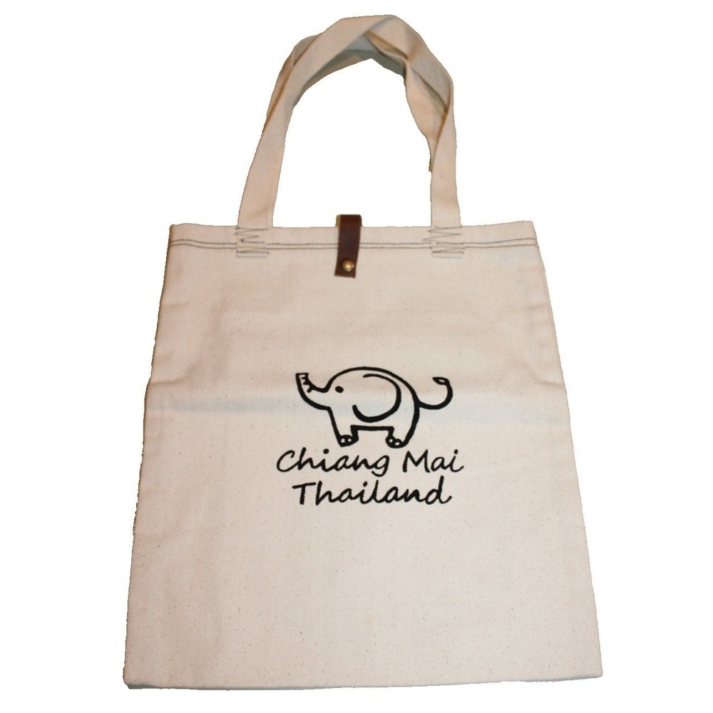 Chiang Mai Thailand canvas tote reuseable shopping bag natural beige elephant